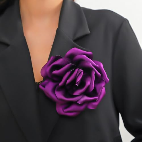 Waltonalice Haarschnitt große Rose Brosche Brosche Blume Kopfblume Haarklammer Mädchen Corsage Blume Haar Pin Hochzeit Party Accessoires für Kleider Anzüge Bankette XZ06-Purpur 15 cm