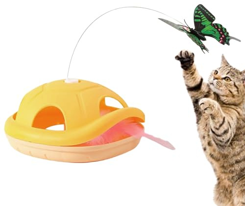 Hemousy Katzenangel Spielzeug | Spielzeug Für Hauskatzen,Batteriebetriebene Katzenangel Mit Beweglichem Schmetterling Für Katzentraining Und Jagdsimulation