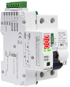 DEWIN Salvavita con Riarmo Automatico 40A,Differenziale Riarmo Automatico 300mA Interruttore Differenziale a Riarmo Automatico Display a LED (300mA TypeA)