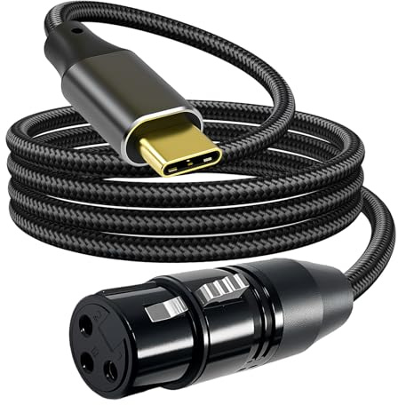 Poeloisy USB C zu XLR Mikrofonkabel 2m, USB-C auf XLR Buchse Audiokabel für dynamische Mikrofone, Geflochtenes Audio Aufnahme Kabel kompatibel mit iPhone 16 15 Pro Max, PC, Smartphone