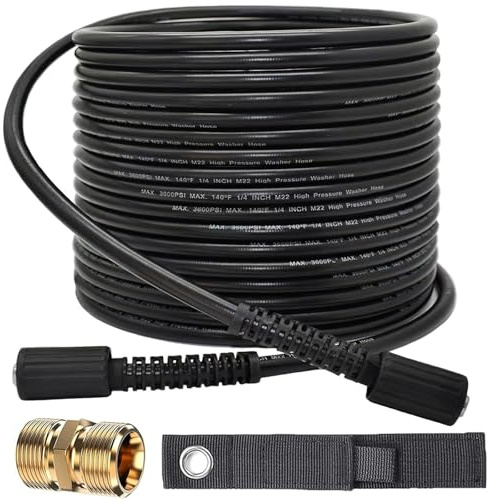 StoneBanks 15 m högtryckstvätt slang dubbel M22 14 mm kontakt med adapter, slitstark 3 600 PSI Jet Wash förlängningsslang högbricka ersättningsslang passar för Kärcher Standard M22-14