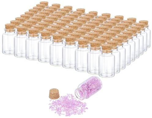 PH PandaHall 100pcs Petite Bouteille en Verre Bouteille Transparent avec Liège Bouchon 20ml Mini Pots à épices Fiole Petit Pot en Verre pour D'huiles, D'Épices, D'herbes ou de Thé Diamants