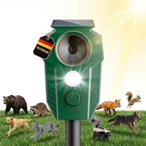 MEKEET Ultraschall Katzenschreck für Garten, Solar Katzenabwehr mit Bewegungsmelder und LED-Blitzlicht, IP65 Wasserdicht, Tiervertreiber gegen Katzen, Hunde, Marder, Füchse und Wildtiere