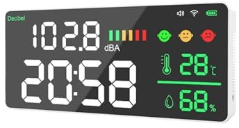 Fonometro, Digital Decibel Fonometro Temperatura Umidità Decibel Test Sveglia Display a colori LED Controllo APP