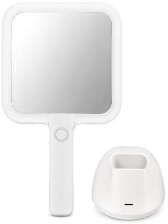 Beauty case con specchio illuminato a LED, portatile da viaggio, borsa per trucchi da donna, girevole a 360 gradi, specchio illuminato, borsa per il trucco, regalo (bianco)