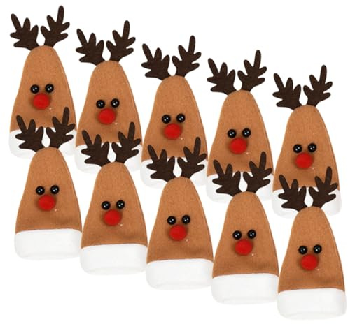 Healeved Lot de 10 Housses pour Couverts de Noël en Tissu Marron 14x6 Cm, Pochettes Décoratives pour Bouteilles de Vin, Accessoires Festifs pour Maison et Restaurant, Rangement Vaisselle