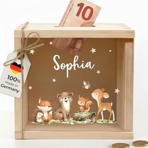 Little-Deco Spardose, Geldkassette, Sparbox, Geld sparen, 15x15cm | Sparschwein Kinder, personalisierte Geschenke Kinder, personalisierte Spardose, Holzspardose, Geschenk zur Geburt
