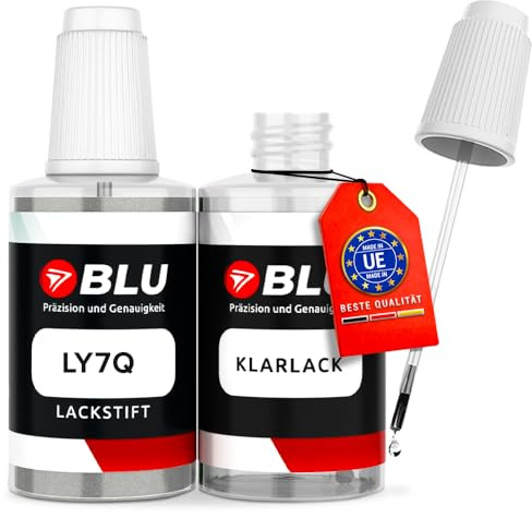 BLU Auto Lackstift LY7Q Silber atlasgrau kompatibel für Audi | Auto Lack Set inkl. Klarlack | Reparatur Ausbesserungslack