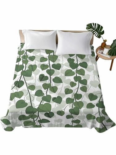 Flat Sheet Only Bedding Top Sheet King Spring Plants Ivy Soft Microfiber Breathable Bed Sheets, Green Heartleaf Philodendron Flat Sheets for Bedroom Sofa Men/Women