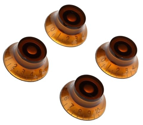 MAGICLULU 4 Stück Acryl Potiknöpfe für E gitarre und Bass Braun Spitz mit 10 stufiger Lautstärkeskala als Ersatz für Gitarren und Bass Volumenregler