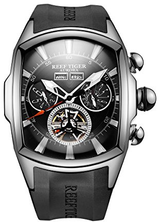 REEF TIGER Lysande sportklocka för män Tourbillon analoga automatiska klockor gummirem RGA3069, Rga3069-ybb, armband