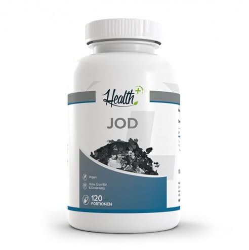 Health+ Jod Kapseln - 120 Jodid Kapseln mit 200 mcg Jod aus Kaliumiodid, essentielle Spurenelemente, Nahrungsergänzungsmittel zur täglichen Jod-Versorgung, Made in Germany