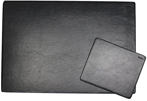 Schreibtischauflage mit Mousepad aus schwarzem glattem Vollrindleder
