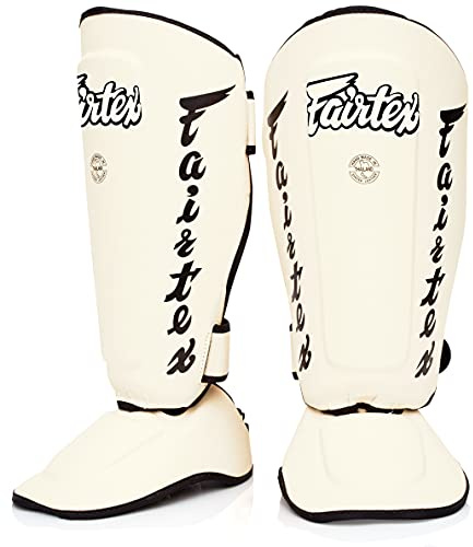 Fairtex SP7 Muay Thai Schienbeinschützer für Herren, Damen, Kinder | aus Syntek-Leder und hochwertig, leicht und langlebig | Abnehmbarer Schienbein- und Fußschutz