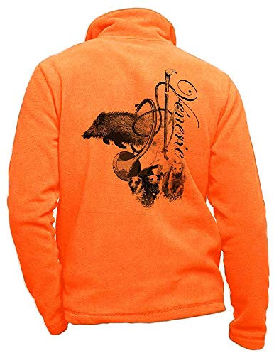 Pets-easy Fleecejacke mit Wildschwein, Hunden und Venerie – personalisierbare Jagdbekleidung mit Wild, Neonorange, Small