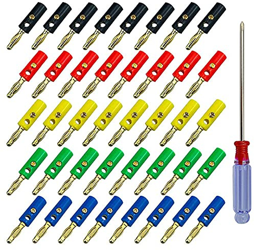 QitinDasen 40Pcs Premium 4mm Bananenstecker, Vergoldet Banane Lautsprecher Stecker, für Audio Lautsprecher, Verstärker (5 Farbe)