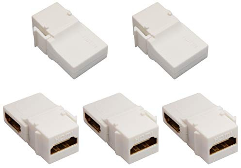 AAOTOKK 90 Gradi 4k HDMI Keystone Accoppiatore 3D 4K 60HZ Angolo Eetto HDMI Femmina a Femmina Adattatore Accoppiatore per l'installazione a scatto pannello delle prese parete(Bianco/5 Pezzi)