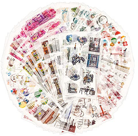 72 Sheets Scrapbooking Stickers Washi Paper Stickers Decoration Sticker Planner Stickers for Album Journals Arts and Crafts Card Making 12 Themes Assorted Pre-Cut Translucent (Secret Garden)