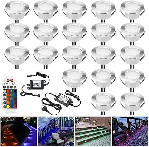SUBOSI 20er Bluetooth RGBWW Led Bodeneinbaustrahle Aussen 1.5W Ø61mm IP67 Wasserdicht LED Einbaustrahler Terrasse Küche Garten Led Lampe Full Kit