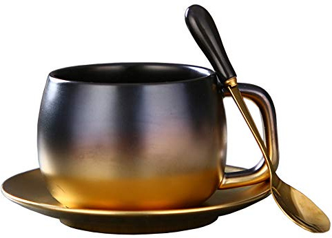 Nouveau ensemble de tasses à café simple de luxe léger petit gradient en or noir mat bord en or noir tasse à café ensemble de thé de l'après-midi
