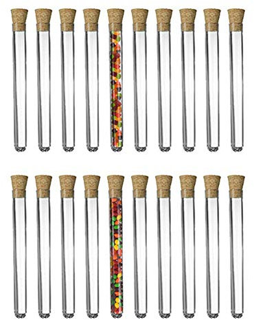 Reagenzgläser aus Kunststoff, transparent, mit Korkverschluss, 20 ml, für Gewürze, Flüssigkeiten, Süßigkeiten, Samen, 15 x 150 mm, 20 Stück