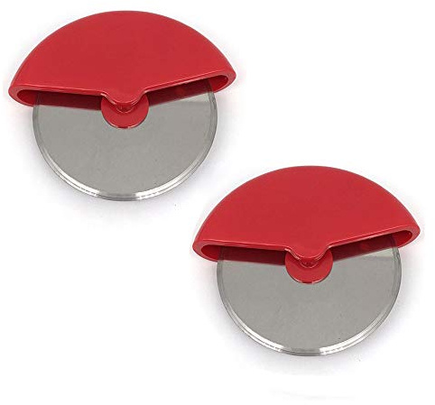 2Pcs Stainless Steel Pizza Cutter, Pizza Cutter Wheel Hob, Bakery Pizza Cutting Tools, Mini Pizza Cutter for Travel Kitchen Household (Red)
