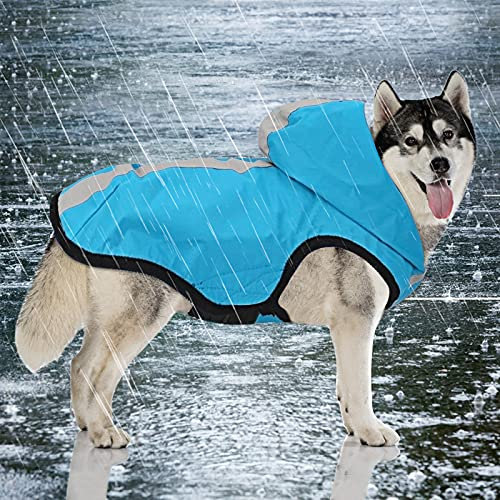 Idepet wasserdichte 2-in-1-Regenjacke für Hunde, Leichter Overall für Hunde mit Kapuze, atmungsaktiver Regenponcho mit Kapuze und reflektierendem Streifen für kleine, mittel große GroßHunde