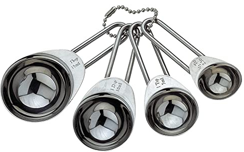 Grunwerg 4er Set Messlöffel aus hochwertigem Edelstahl auf Hochglanzpolitur, Küchenwerkzeug, 2.5ML, 5ML, 10ML, 15ML