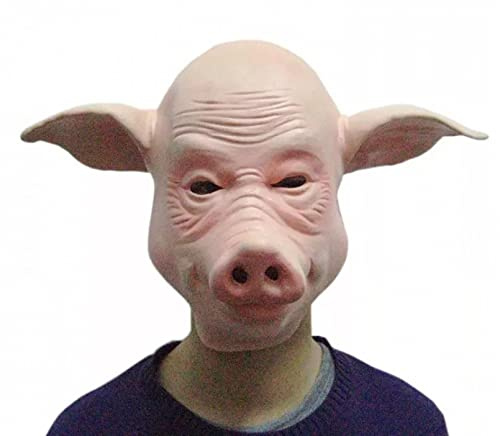 BAJIE Maschera di Halloween con testa di maiale in lattice di gomma animale costume completo di maschera di Halloween costume horror spaventoso testa intera mascherata Cosplay maschera