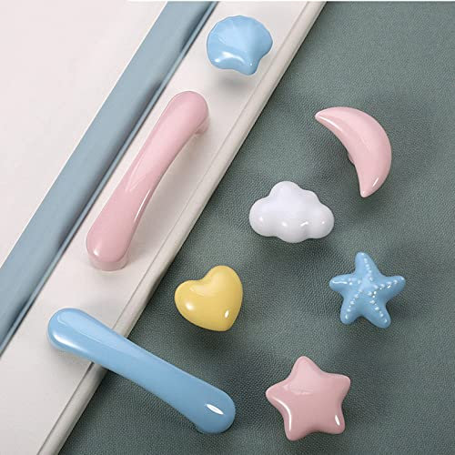 1pcs Children Room Ceramic Cabinet Knobs Moon Star Wardrobe Handle Garden Door Handle Cabinet Handles for Kids,Shell,Blue
