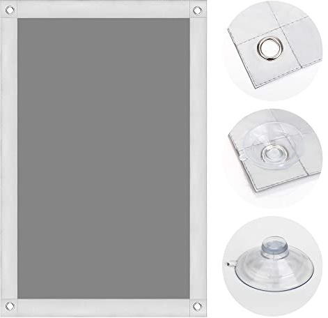 OBdeco Thermal Roller Blind, 100% Blackout Sun Protection, Blackout Roller Blind for Velux Roof Windows, Heat Protection, No Drilling, with Suction Cups, Grey, 76 x 98 cm, for PK06