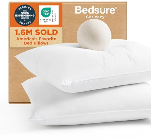 Bedsure Pillows King Size Set of 2 - Hotel Collection Bed Pillows for Sleeping, with Down Alternative Filling, Soft Support for Back, Stomach or Side Sleepers, King, 28x19, White, 2 Pack