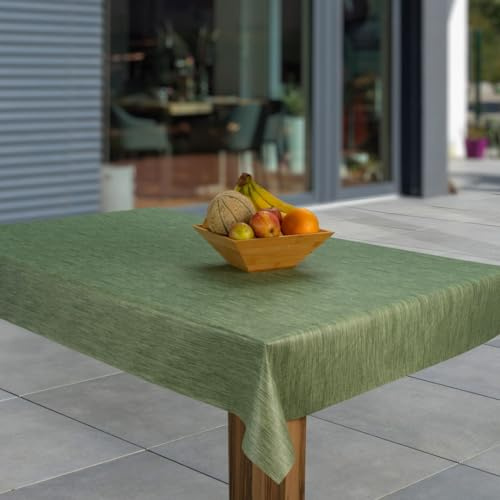 laro Wachstuch-Tischdecke Abwaschbar Garten-Tischdecke Wachstischdecke PVC Plastik-Tischdecken Eckig Meterware Wasserabweisend Abwischbar GAE, Muster:Leinenoptik Grün, Größe:90x120