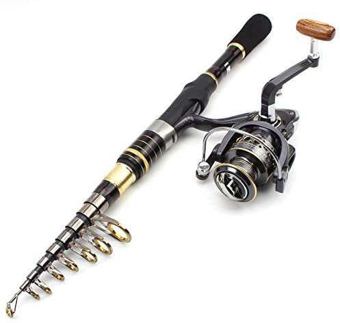 Angelrute Teleskop-Angeln Stationärrolle Combo Set Tragbare Angelrute Kohlefaser Ultraleicht Angelrute für Travel Surf Salzwasser Süßwasser Bassboot Angeln,Black,3.3m
