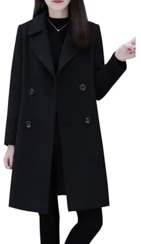 Onsoyours Manteau En Laine Femme Chaud Automne Hiver à Manches Longues à Revers Unie Veste Long Élégant Décontracté Slim Blousons Avec Poches Ceinturé Jacket Outwear