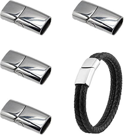 Sixfolo 4 Stück Armband Verschlüsse 6mm,Silber | Magnetverschluss Schmuck Edelstahl Verschluss für Lederband,Rechteck Armband verschlüsse für armband verschlüsses zum Basteln