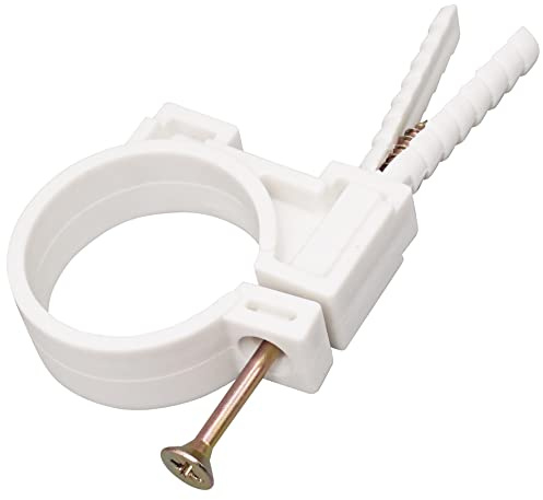 (4 Stück) weiße Kunststoffschellen für 48-51mm Rohre, Schlauchaufhänger, Rohrschellen, Rohrhalter