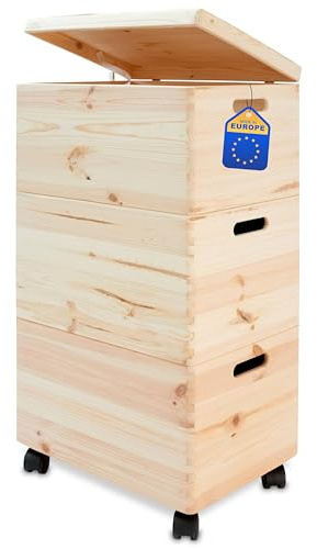 Pinus - Spielzeugkiste Holz mit Deckel 3-in-1, Spielzeug Aufbewahrung Standard, 39x30x74 cm, Aufbewahrungsbox Kinderzimmer auf Rädern, Spielkisten Aufbewahrung Kinder, Holztruhe Kinderzimmer