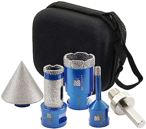 Tile Hole Saw Kit - BRSCHNITT Diamond Core Drill Bit Set 6/35mm Drill Bit & 20mm Diamond Finger Milling Bit &50mm Chamfer Bit for Porcelain Tile Ceramic Marble Granite & Adapter