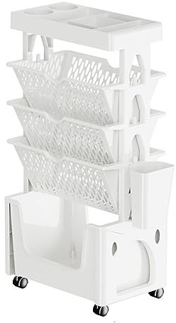 HACLEN 5-Stufiges Mobiles Bücherregal Auf Rädern, Mobiles Bücherregal, Multifunktionaler Bücherregalwagen Mit Beweglicher Aufbewahrung Für Das Studium, Büro, Klassenzimmer,Weiß