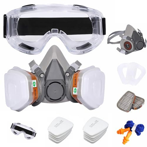 30 in 1 Half Facepiece Reusable Cover, for Painting, Dust, Machine Polishing, Vapors with Filter Cotton, Sawing, Welding, Vapors， Full set + Glasses + 12 Filter cotton + Earplug