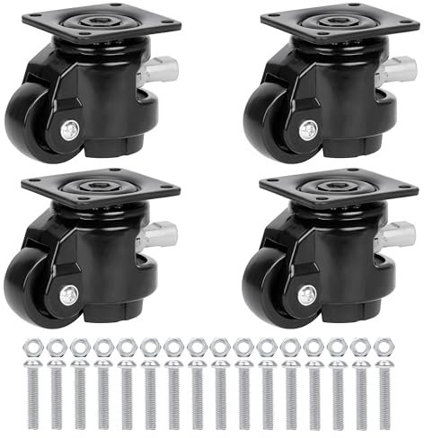 Kurtzy 4 Ruote per Banco da Lavoro Officina - Rotelle per Mobili e Carichi Pesanti - con Impugnatura a Cricchetto - Regolabili e Retrattili - Capacità Carico 500 kg - Girevoli 360°