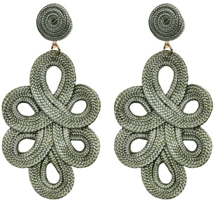 MAJALE - Lange, korallenfarbener Ohrringe für Damen - Ever-faith Hängend, ideales für Weihnacht oder Karneval - ausgefallene grosse Posamenterie, Seide Stil Schmuckohrringe (Macha Green)