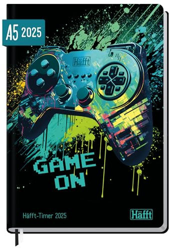 Häfft-Timer 2025 A5 Game on JANUAR - DEZEMBER 2025, Hardcover Kalender, Buchkalender, Terminplaner für junge Erwachsene - nachhaltig & klimafreundlich