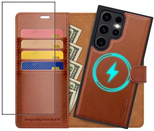 OCASE Kompatibel für Galaxy S24 Ultra Hülle (2in1) Leder Stoßfestes Case [Abnehmbare magnetische Hülle] [Kabelloses Laden] [Kartenfach] Handyhülle RFID Schutzhülle Etui Klapphülle 6,8 Zoll Braun