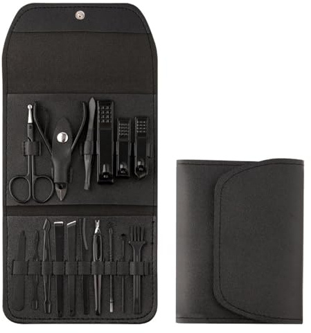 Nagelklippningsset 16 delar Nagelvårdssats Manikyrset Pedikyrset Nagelklippare Grooming Kit Nail,Black,A