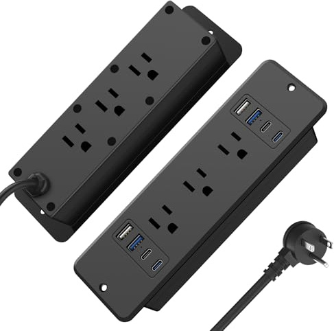 HHSOET 14 in 1 Fast Charging Recessed Power Strip, 20W Furniture Power Outlet, Flush Mount Surge Protection with 6 AC Plugs, 4 USB-A and 4 USB-C, 6ft Power Cord. (Black)