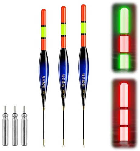 Hekasvm LED Posen Angeln Geeignet für Weitwürfe Kann die Farbe ändern mit Batterie Ladegerät und Batterie Typ CR425 Angelzubehör Kann Tagsüber Und Nachts Verwendet Werden (12g+15g+20g,kein Ladegerät)