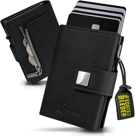 GuardWallet Trinity Wallet mit Münzfach | Hochwertiges Kreditkartenetui für Herren mit Platz für 10-12 Karten | RFID-Schutz | Echtes Leder | Smart Wallet | Kartenetui für Männer