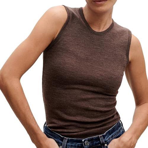 DILLING Damen Tanktop aus 100% Bio-Merinowolle – Glattstrick, Mulesingfrei & Temperaturausgleichend – Elegantes Unterhemd mit Hohem Ausschnitt